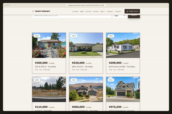 Closed sales, each one a real page with its own markup.