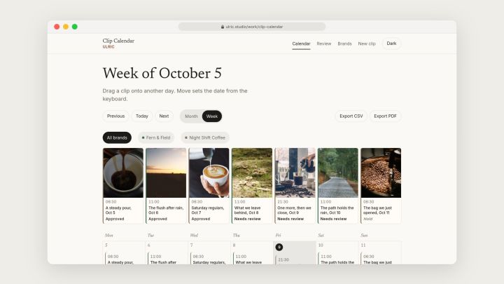 Week of October 5 calendar grid on desktop
