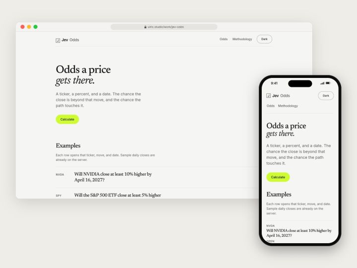 Odds page with examples on desktop and phone