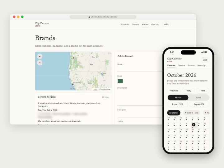 Brands page with map on desktop and phone