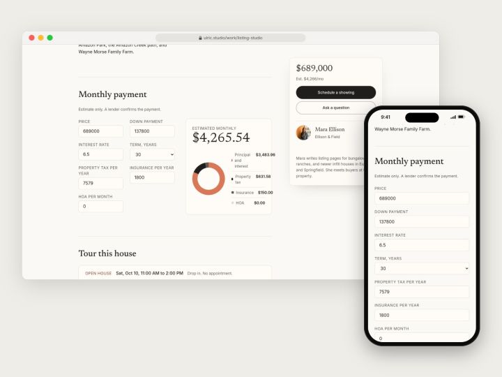 Monthly payment calculator on desktop and phone