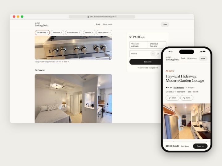 Room photo tour on desktop and phone