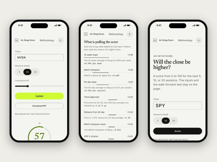 Score page on three phones