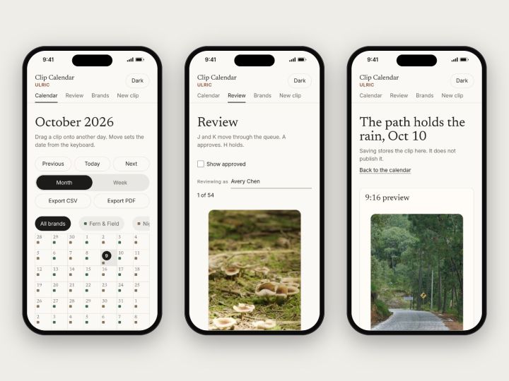 October 2026 calendar on three phones