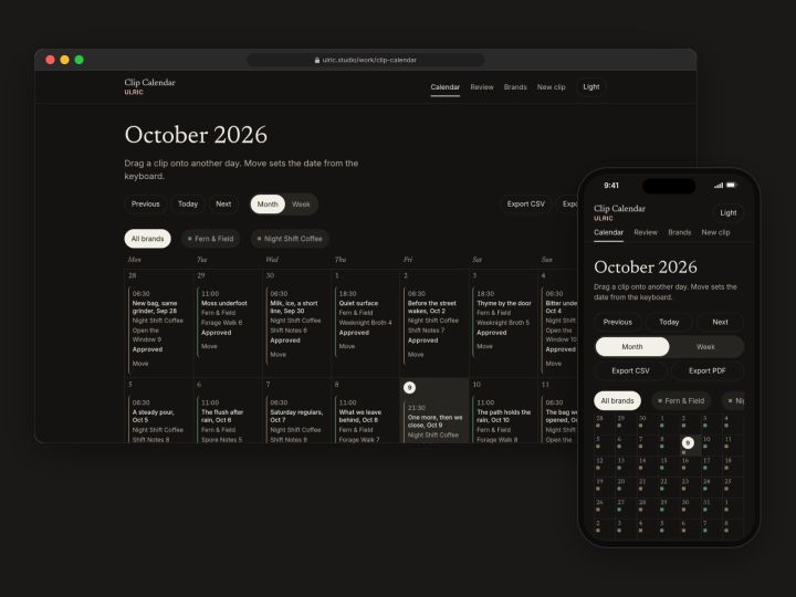 Dark mode October 2026 calendar