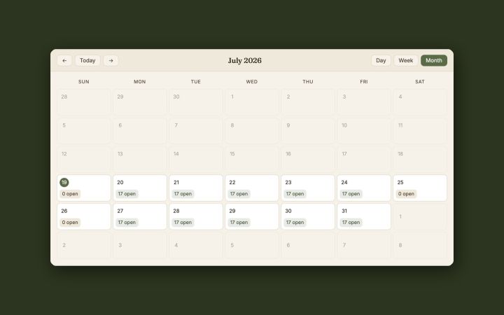 Your calendar, month to day, inside your dashboard