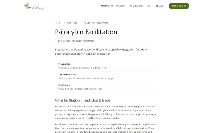 Psilocybin Facilitation: Preparation, The session itself, Integration, and what facilitation is not.