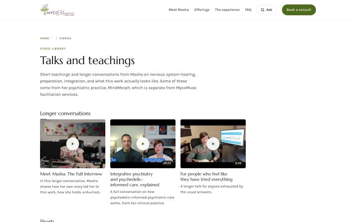 Talks and teachings: the "Longer conversations" row, three videos with durations.