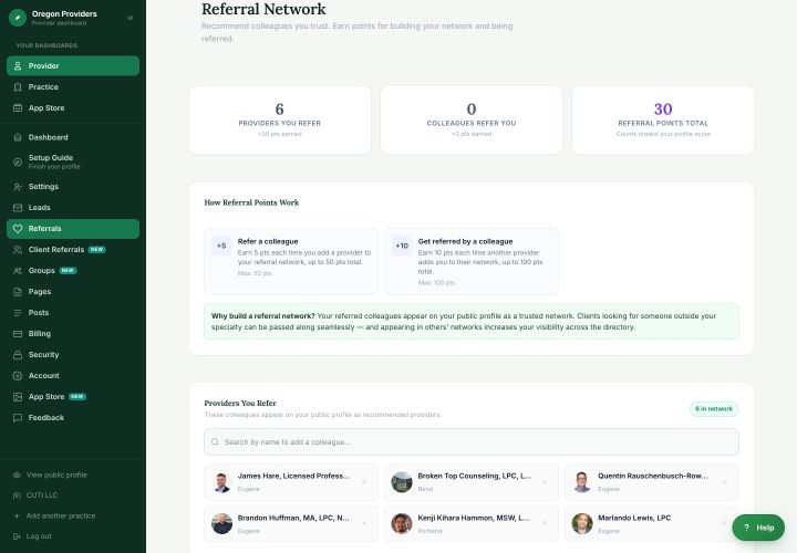 The referrals board: providers passing clients to the right colleague