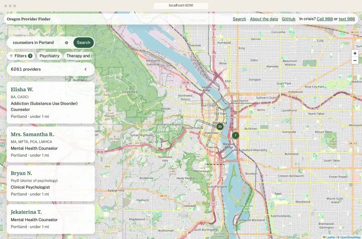 "counselors in Portand" still finds Portland, thanks to Postgres trigrams