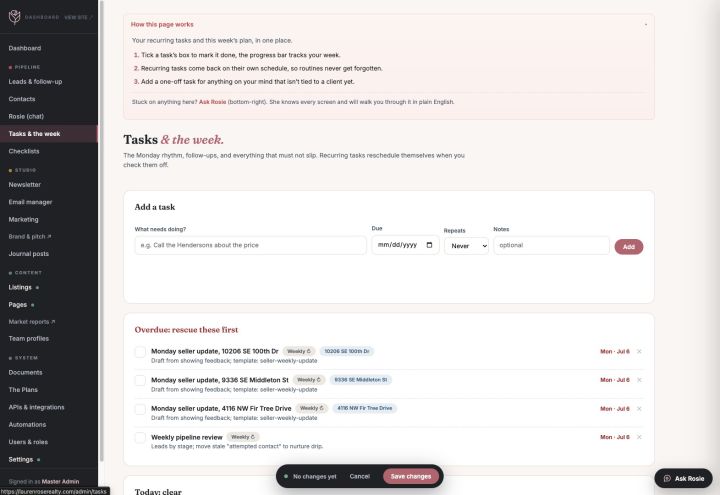 Tasks and the week: seller updates draft themselves from showing feedback