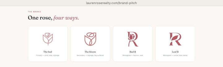 Brand presentation: one rose, four marks