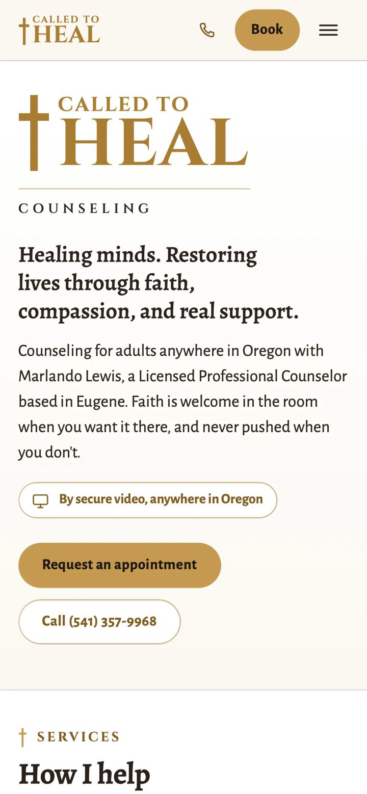 Called to Heal Counseling, the same page on a phone