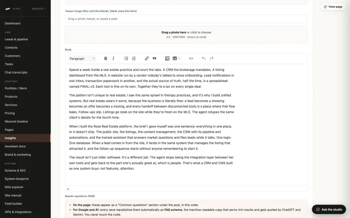 Writing insights in a full rich-text editor