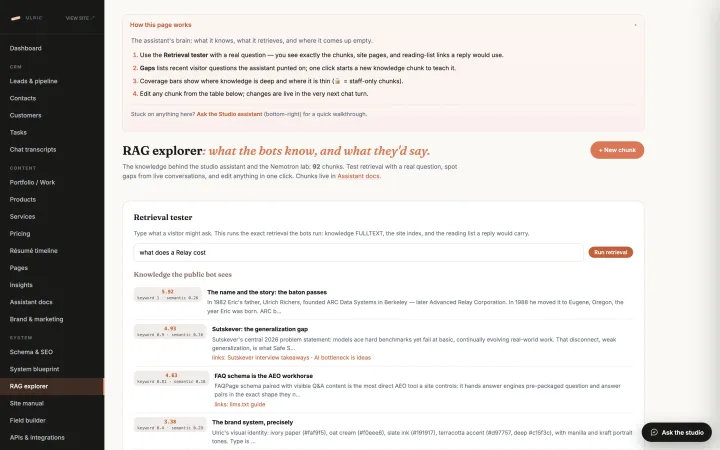 RAG explorer: test what the assistant knows and how it scores
