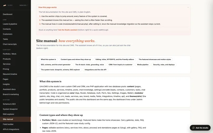 The built-in site manual, mirrored into the assistant's knowledge
