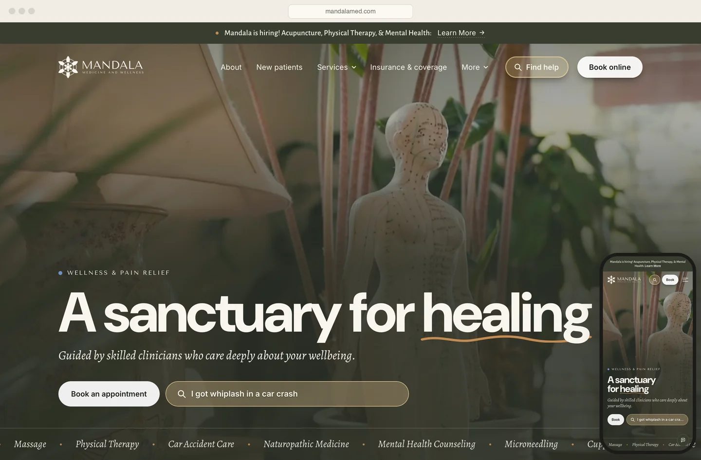 Mandala Medicine & Wellness: a clinic site that knows what hurts