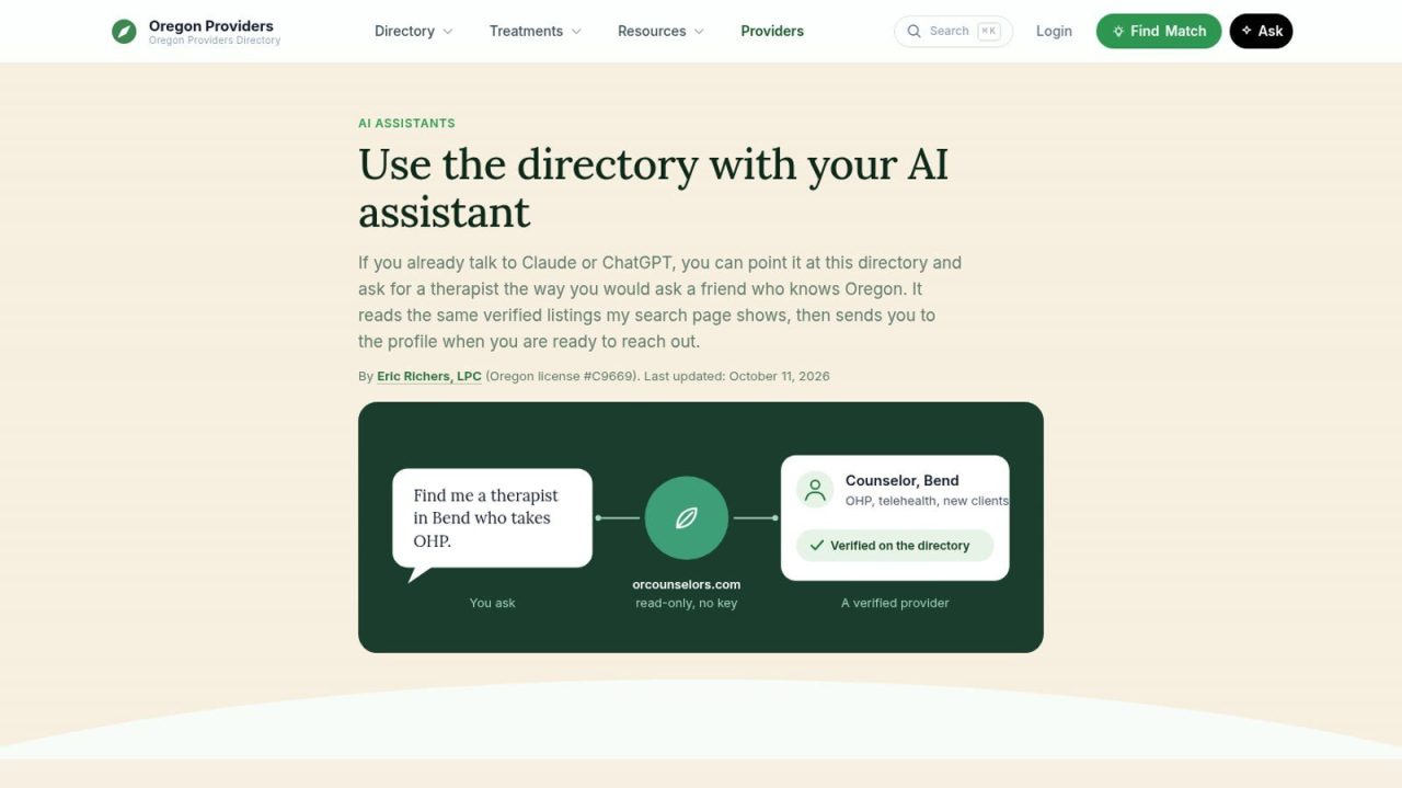 Oregon Providers: use the directory with your AI assistant