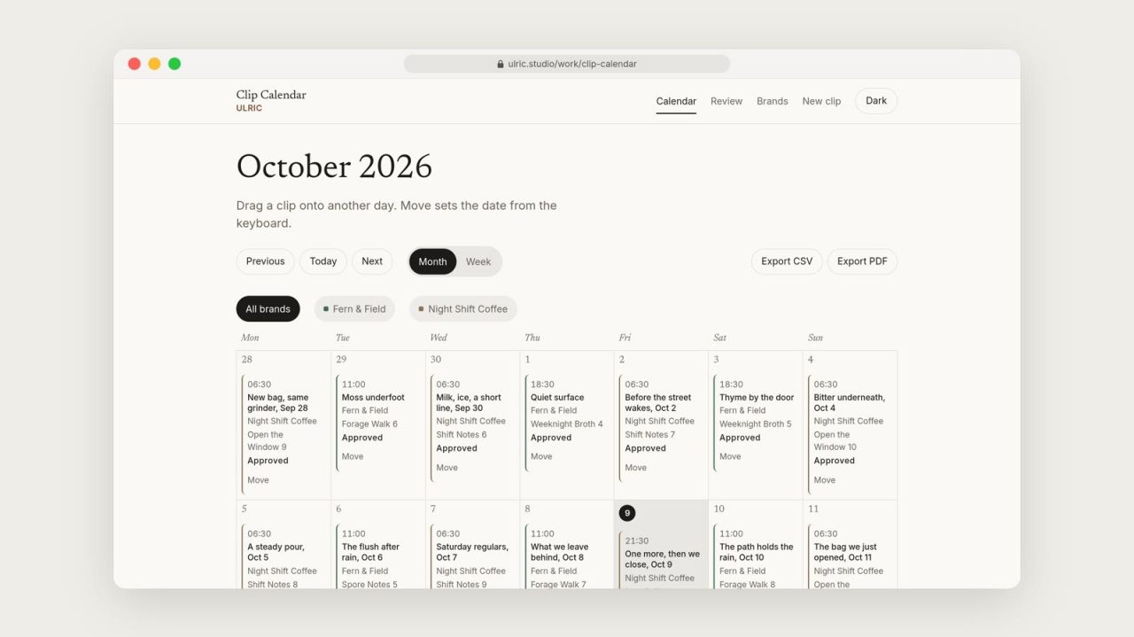 Clip Calendar: plan, caption and approve short videos