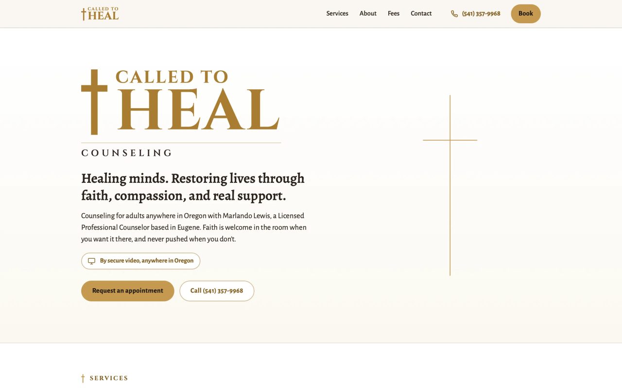 Called to Heal Counseling, the site on a desktop screen