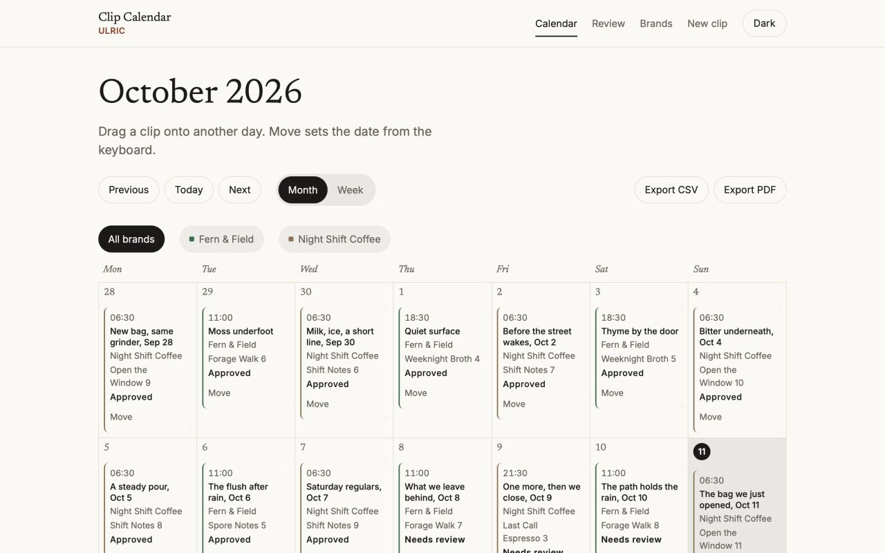 Clip Calendar: a posting plan that waits for a yes