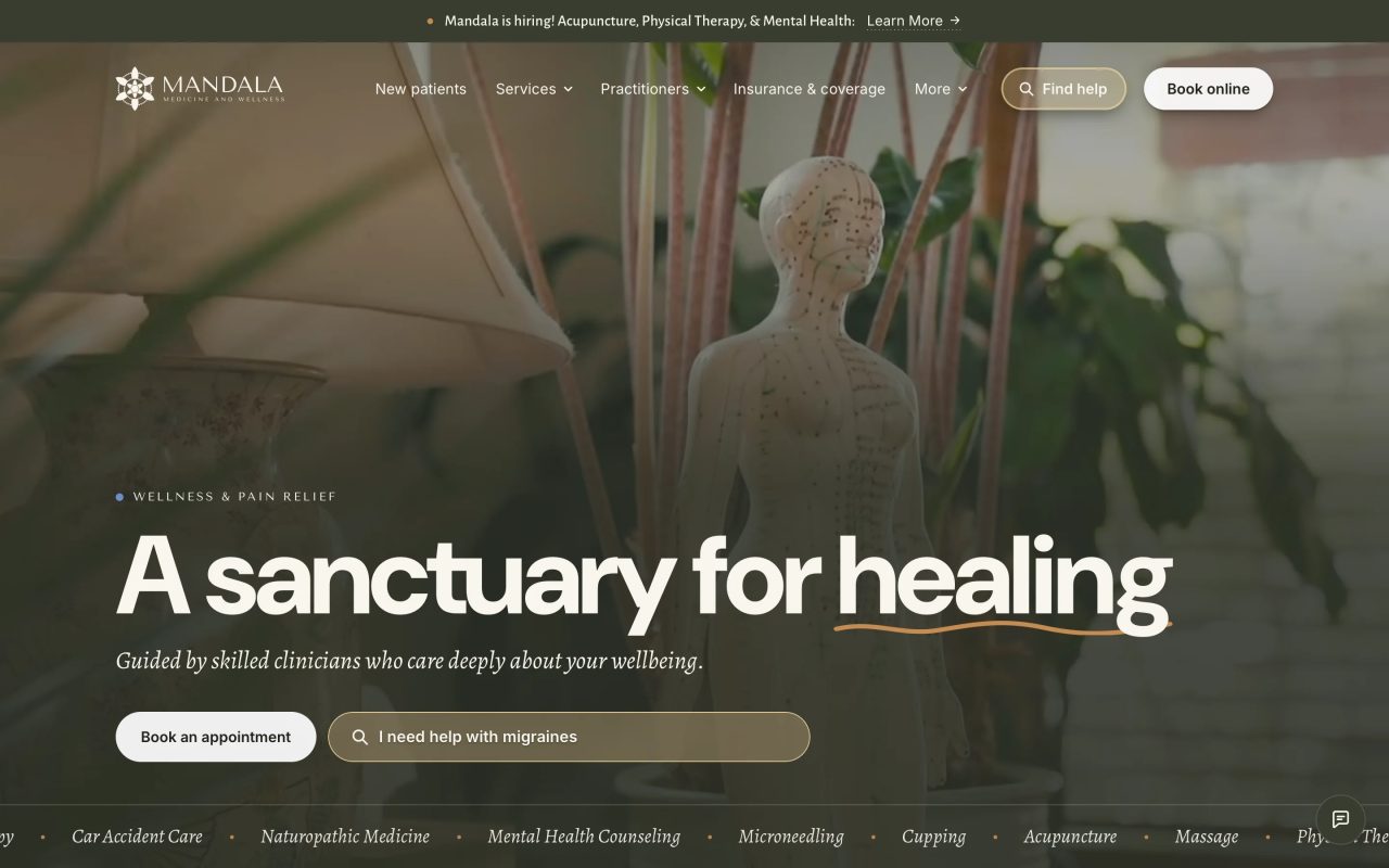 Mandala Medicine & Wellness: a clinic site that knows what hurts