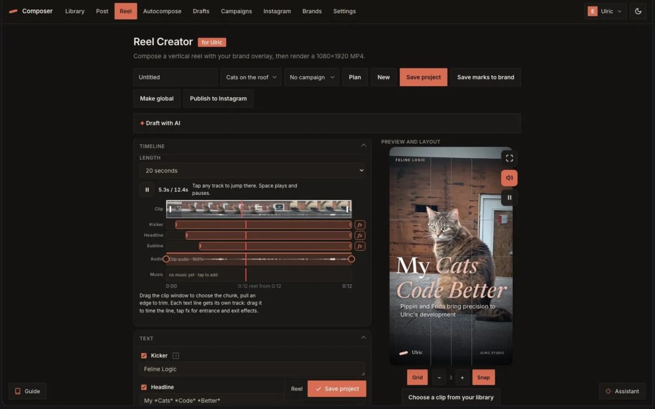 The Reel Creator, the site on a desktop screen