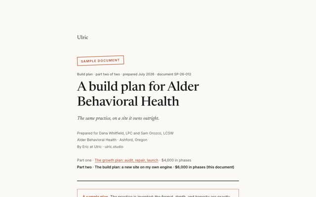 The build plan, sample deliverable preview