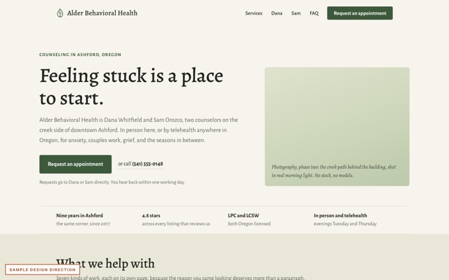 Design direction A, sample deliverable preview