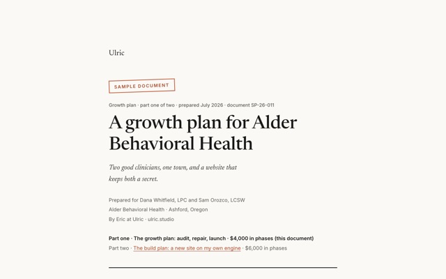 The growth plan, sample deliverable preview