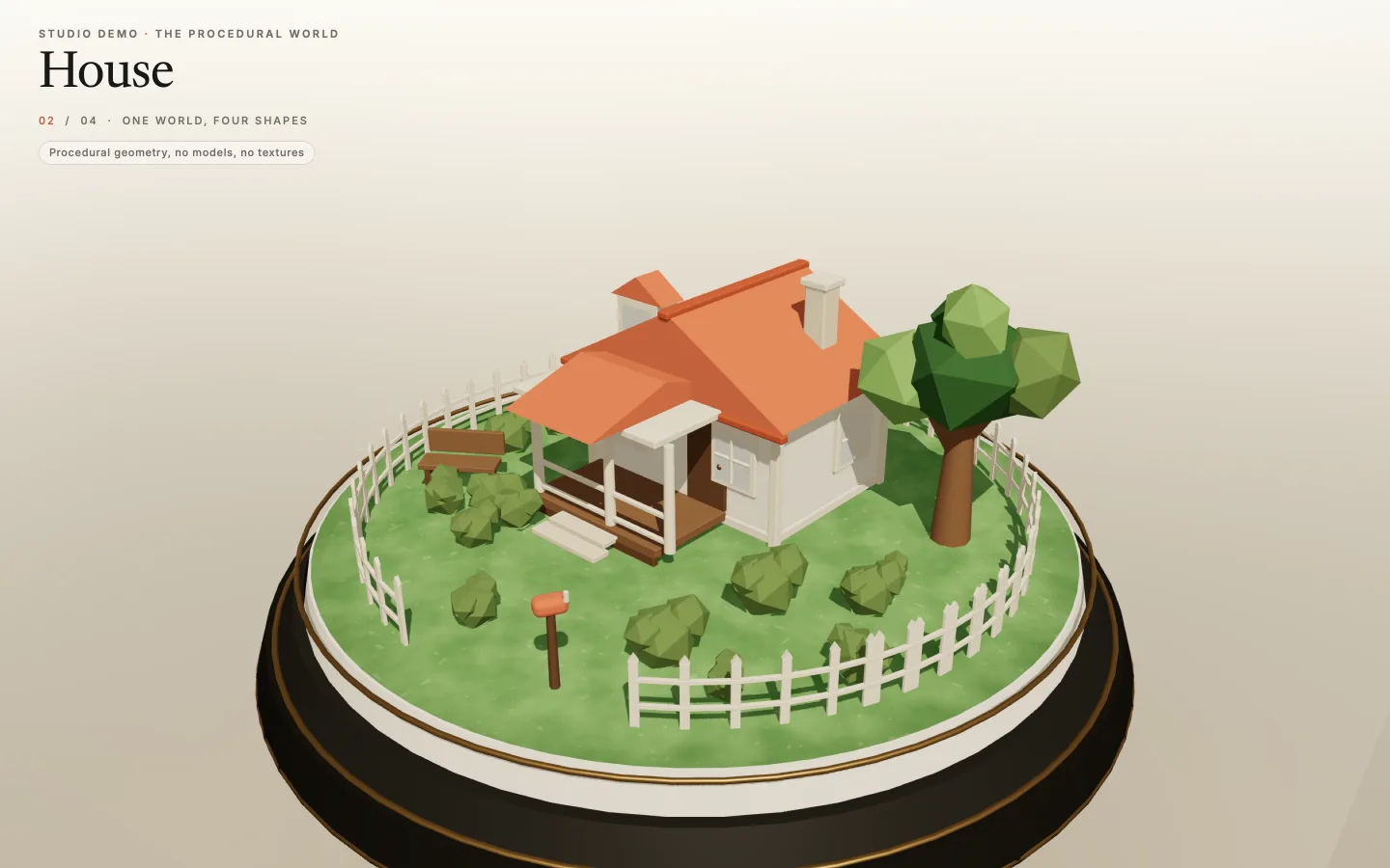 The miniature house and its fenced yard on the turntable