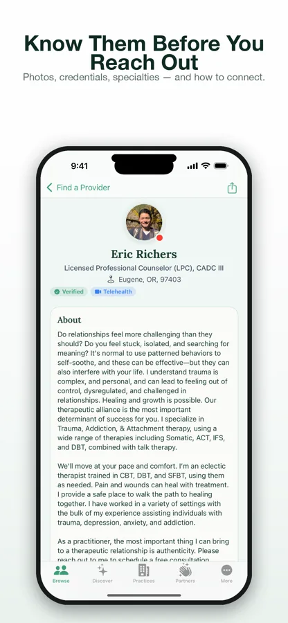 A provider profile in the app