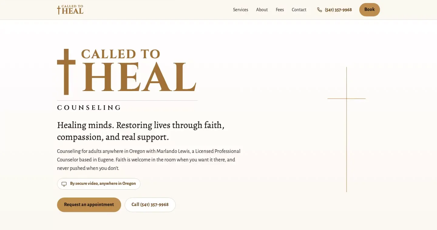 A walk through calledtohealcounseling.com, a counseling practice site on the engine
