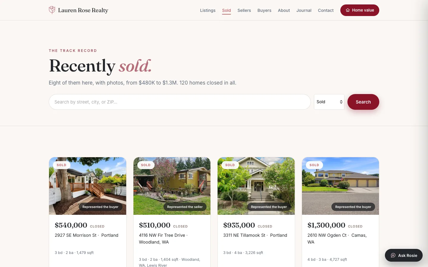 A real estate brokerage site on the engine