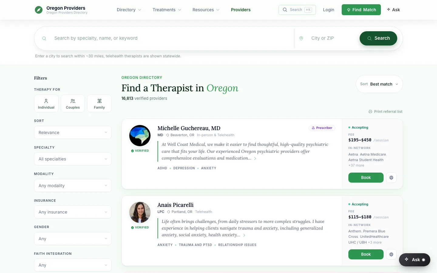 orcounselors.com landing on a desktop